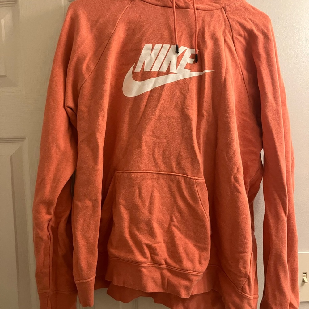 Nike Orange Crew Neck Sweater with Ribbed Cuffs